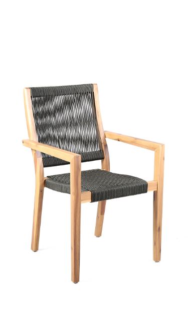 Set of Two 23" Charcoal and Natural Wood Solid Wood Outdoor Arm Chair - GreatEagleInc