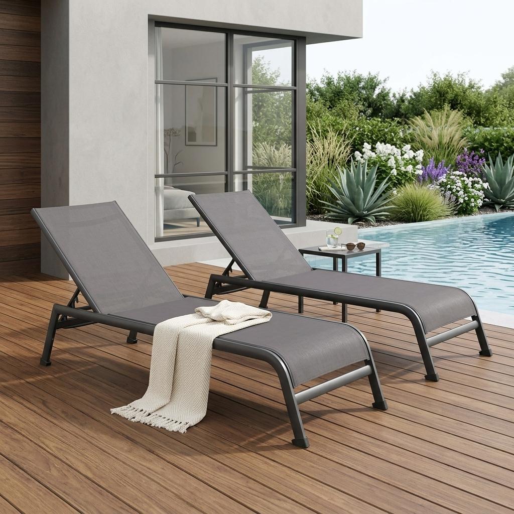 Set of Two 23" Taupe Metal Outdoor Chaise Lounge Homeroots Outdoor