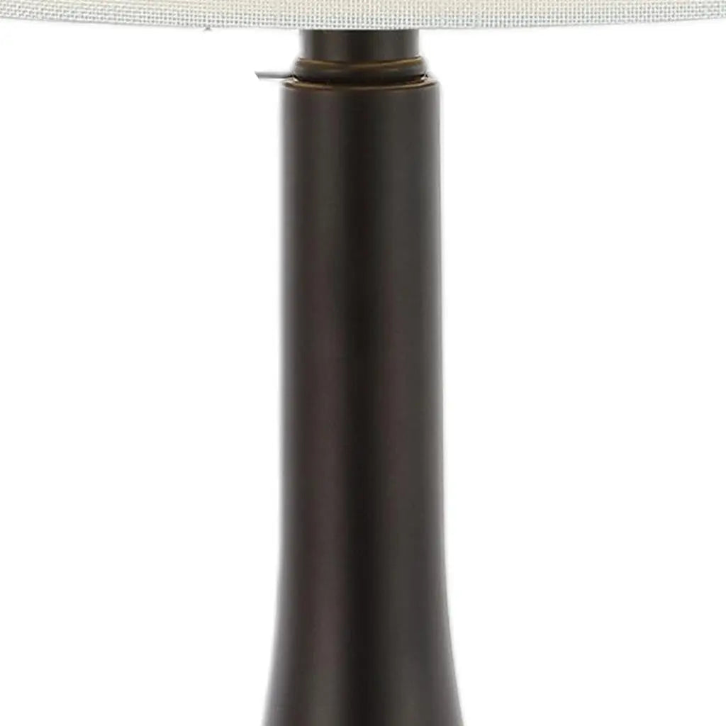 Set of Two 24" Antiqued Bronze Gourd Table Lamps With Drum Shades Homeroots Lighting