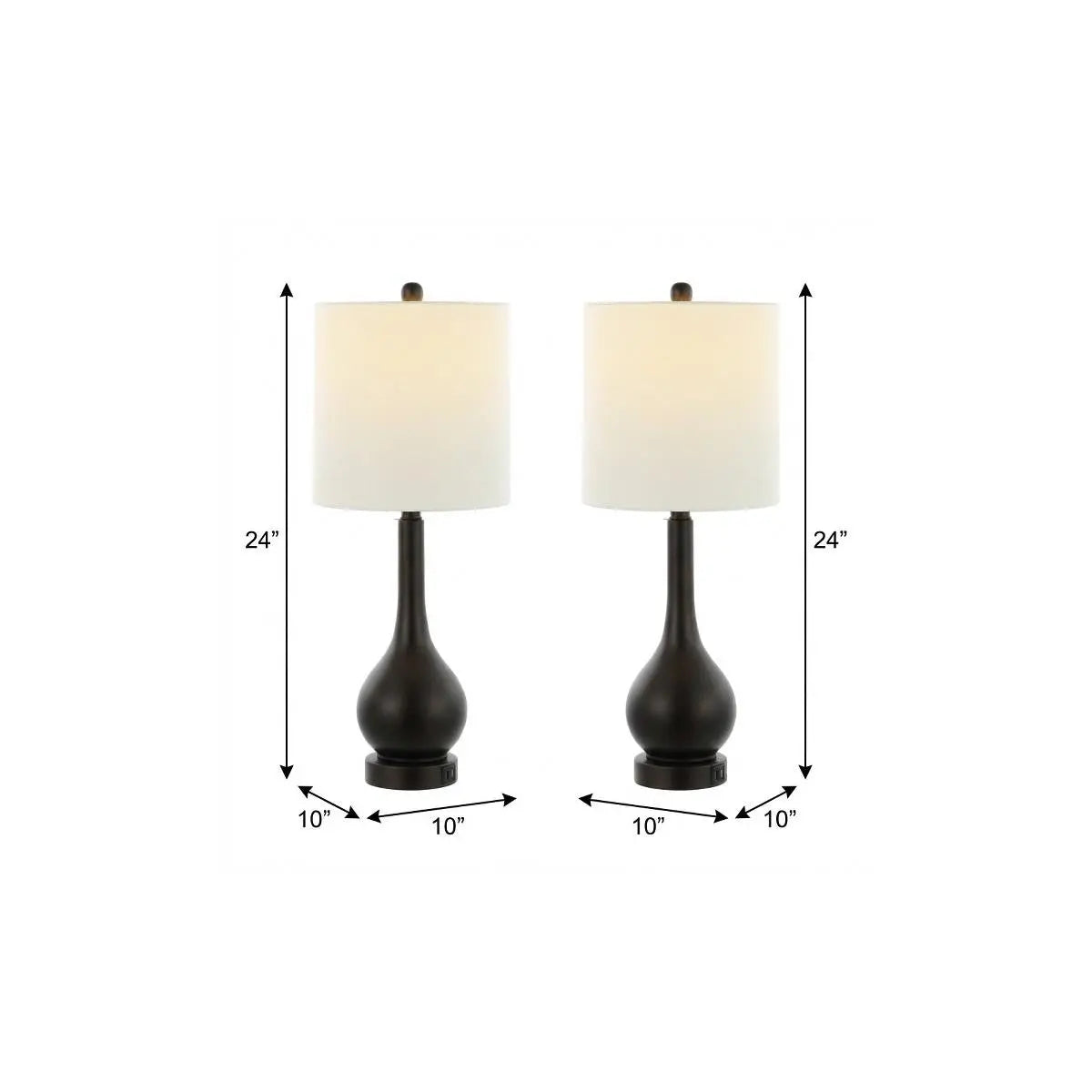Set of Two 24" Antiqued Bronze Gourd Table Lamps With Drum Shades Homeroots Lighting