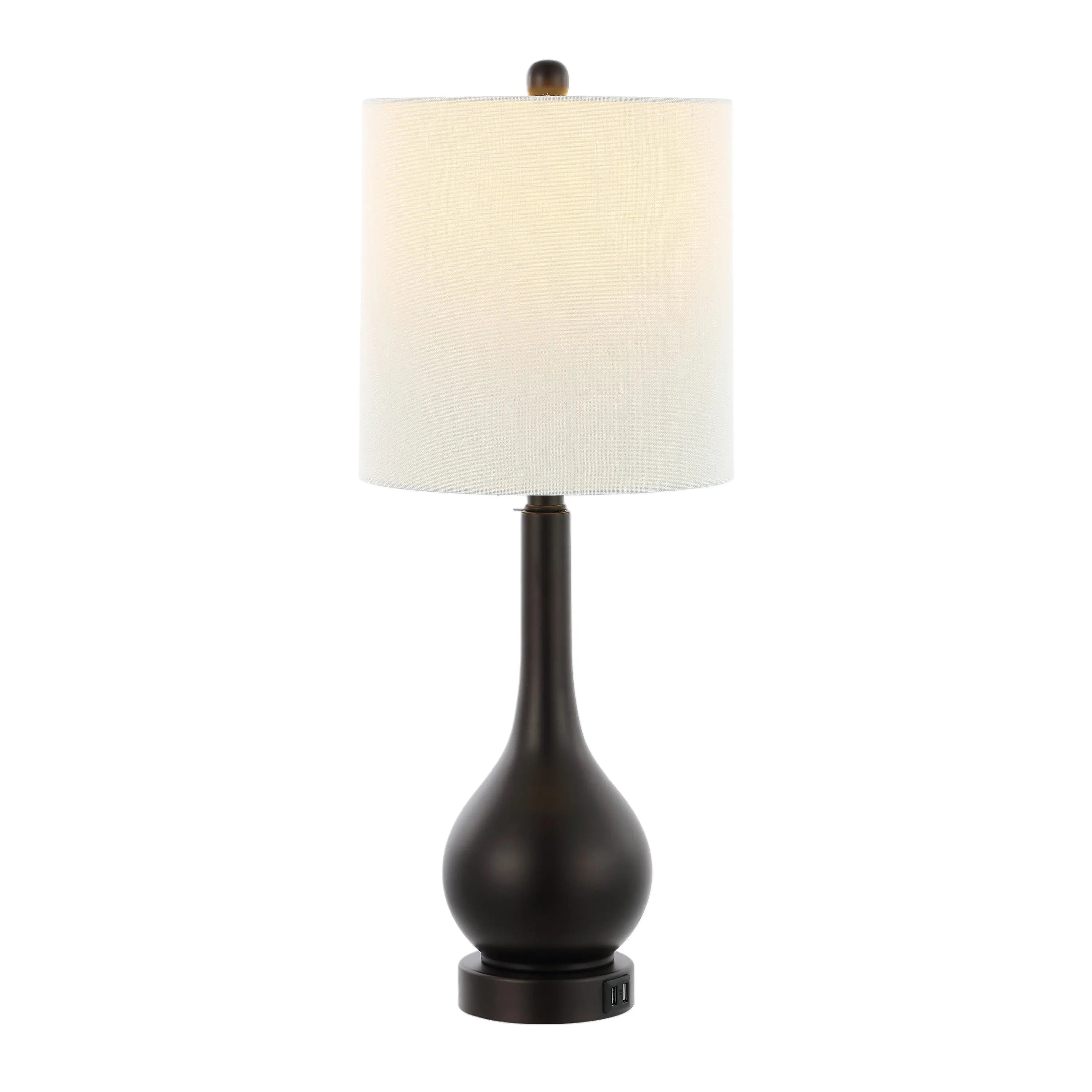 Set of Two 24" Antiqued Bronze Gourd Table Lamps With Drum Shades Homeroots Lighting
