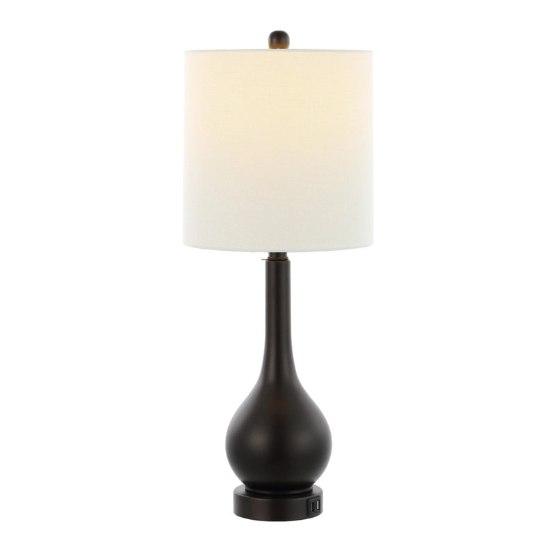 Set of Two 24" Antiqued Bronze Gourd Table Lamps With Drum Shades Homeroots Lighting