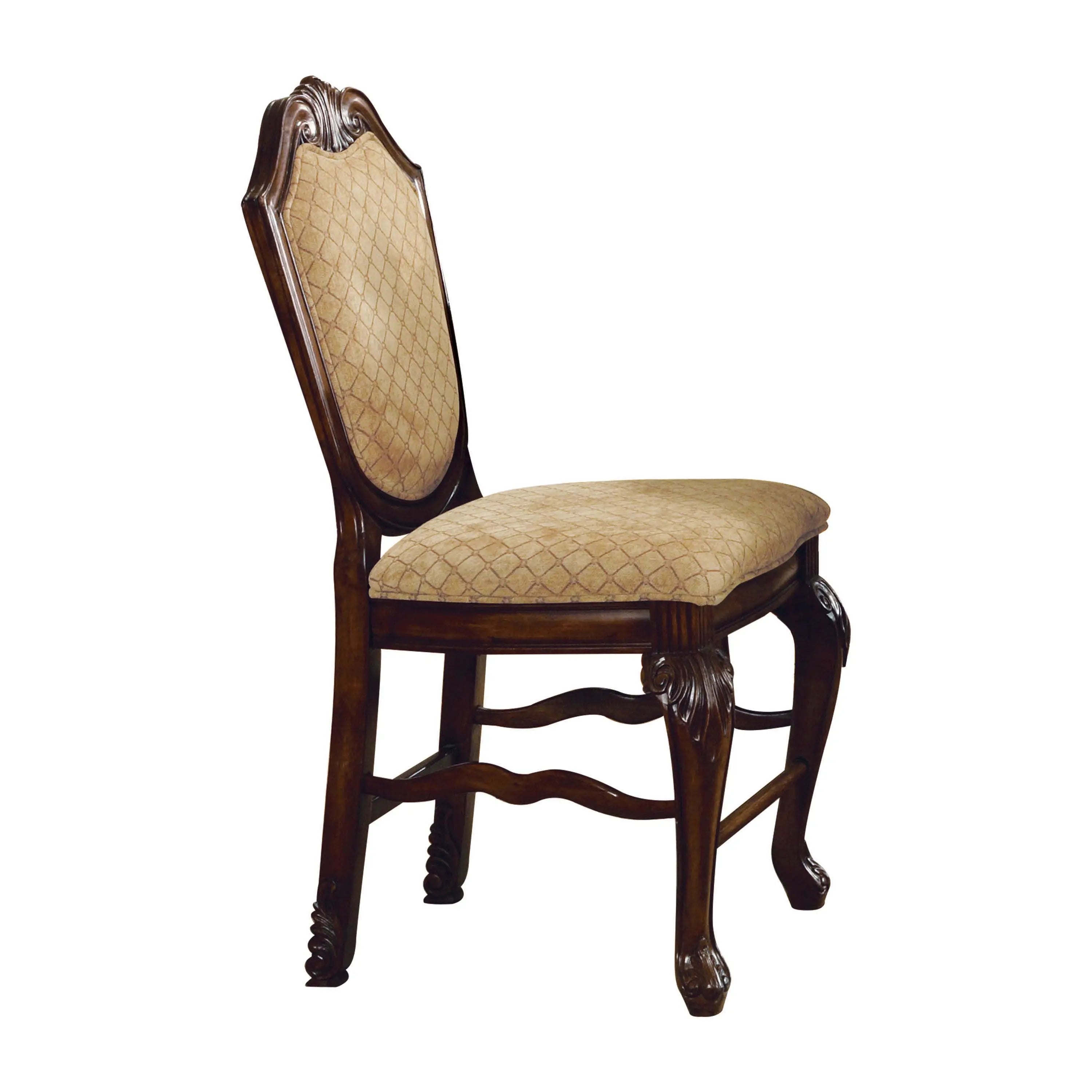 Set of Two 24" Beige and Espresso Fabric and Solid Wood Counter Height Bar Chairs Homeroots Living Room