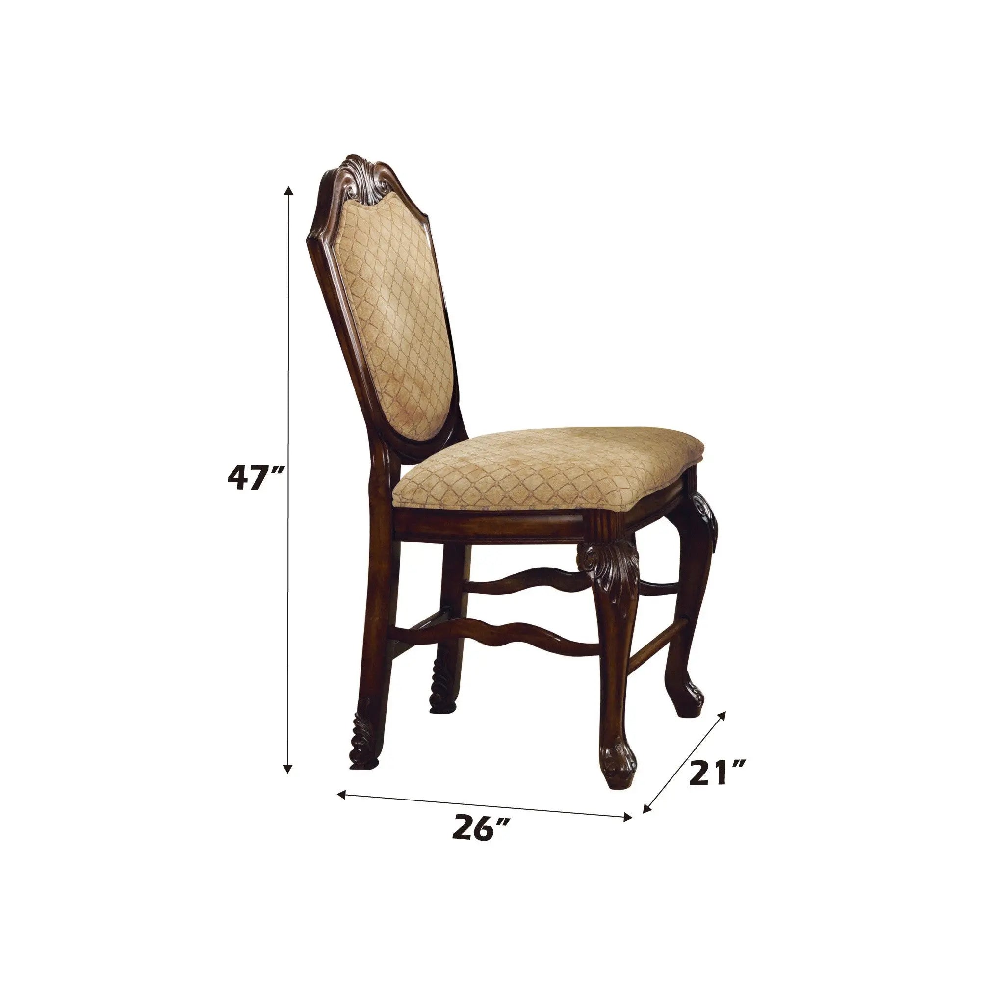 Set of Two 24" Beige and Espresso Fabric and Solid Wood Counter Height Bar Chairs Homeroots Living Room