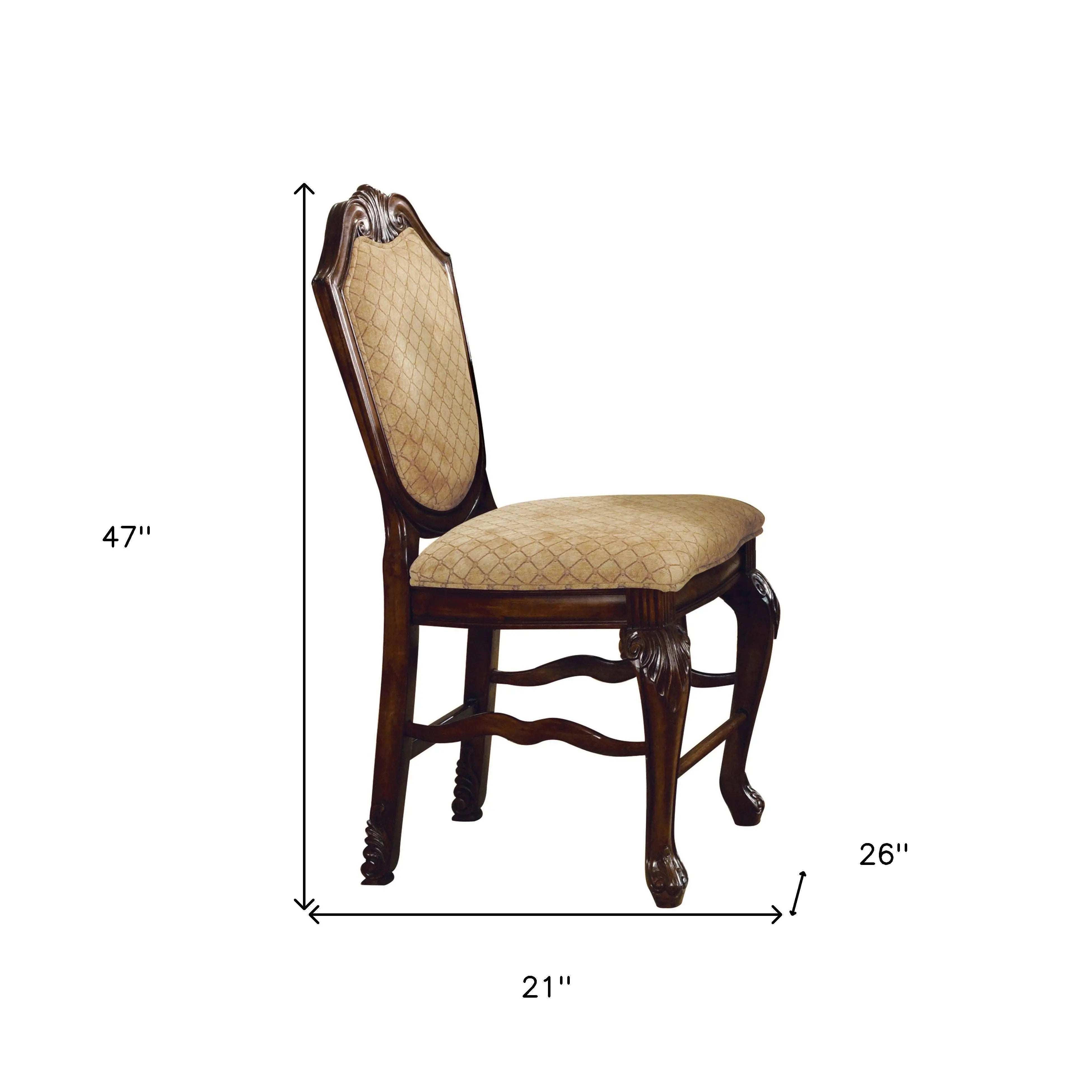 Set of Two 24" Beige and Espresso Fabric and Solid Wood Counter Height Bar Chairs Homeroots Living Room