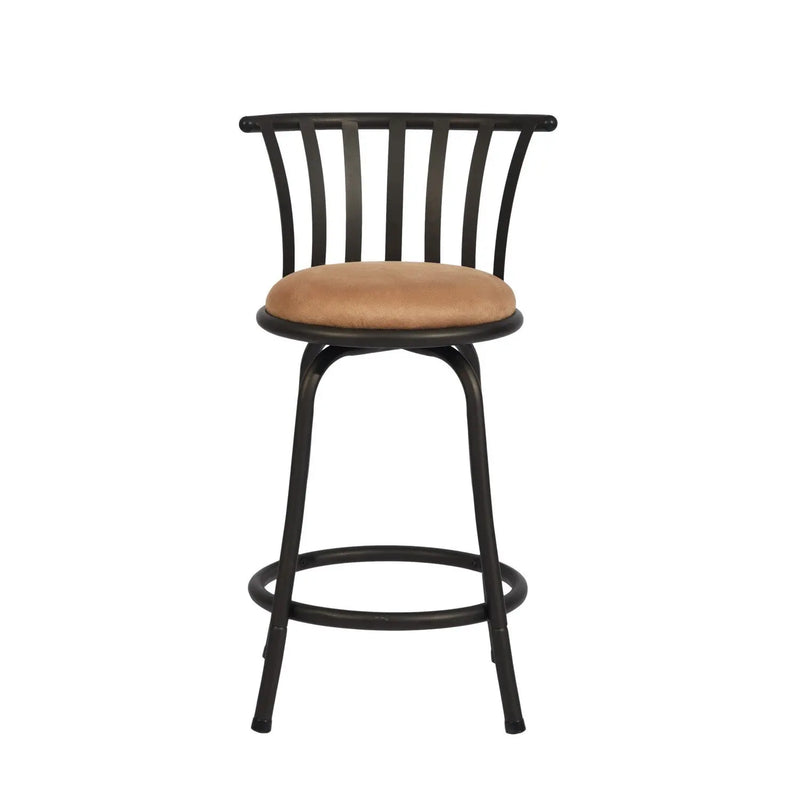 Set of Two 24" Brown and Black Microfiber and Metal Low Back Counter Height Swivel Bar Chairs Homeroots Living Room