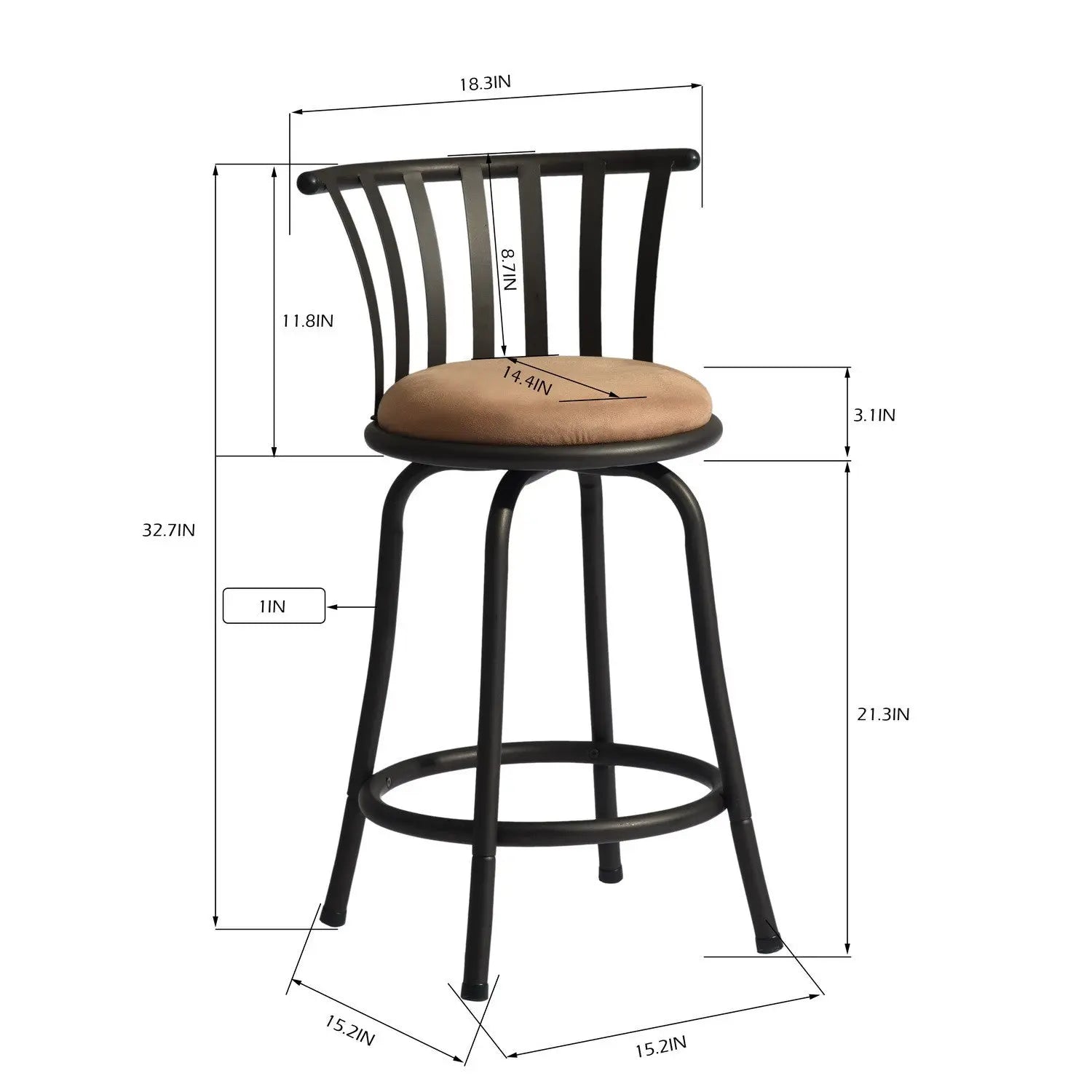 Set of Two 24" Brown and Black Microfiber and Metal Low Back Counter Height Swivel Bar Chairs Homeroots Living Room