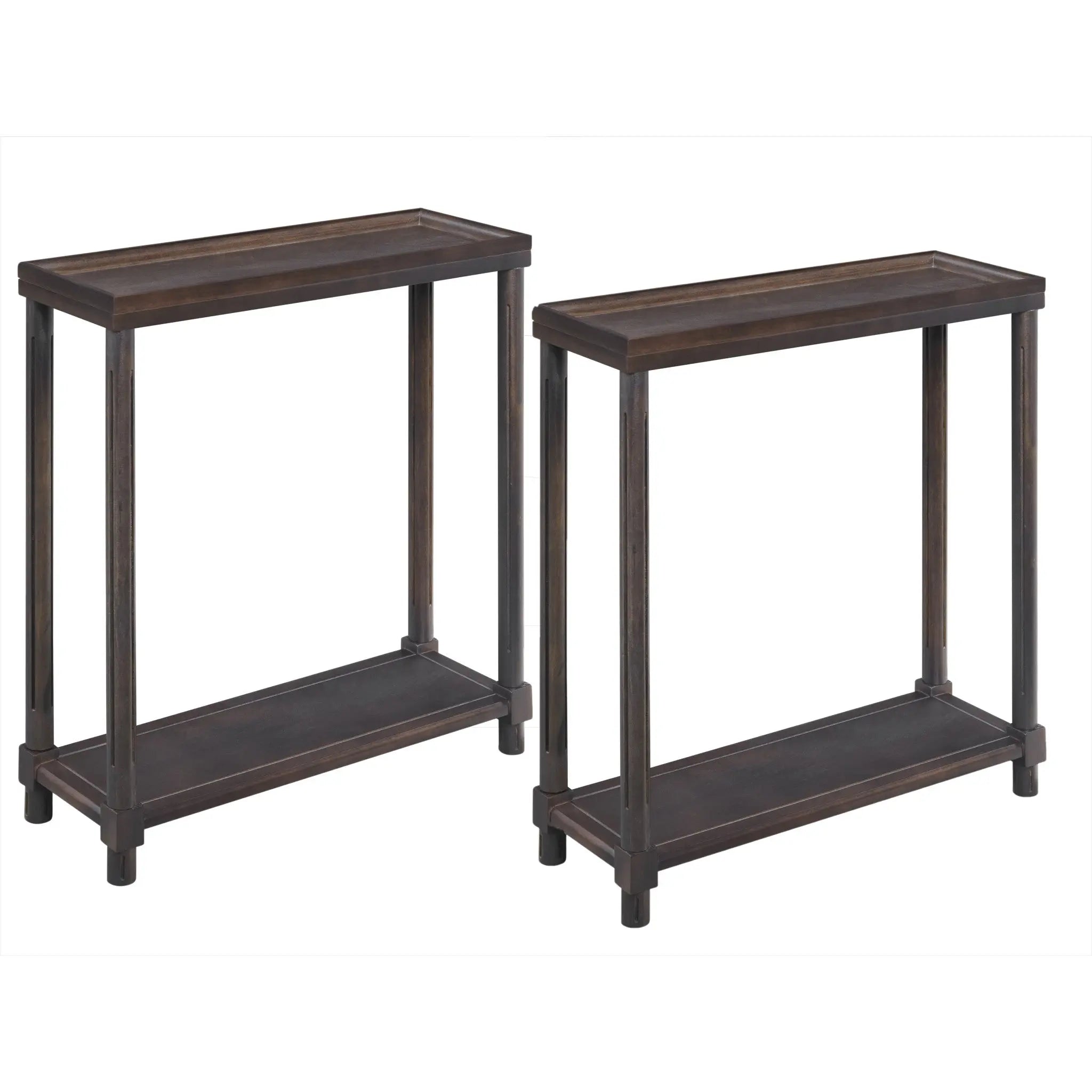 Set of Two 24" Espresso Solid Wood End Tables With Shelf Homeroots Living Room
