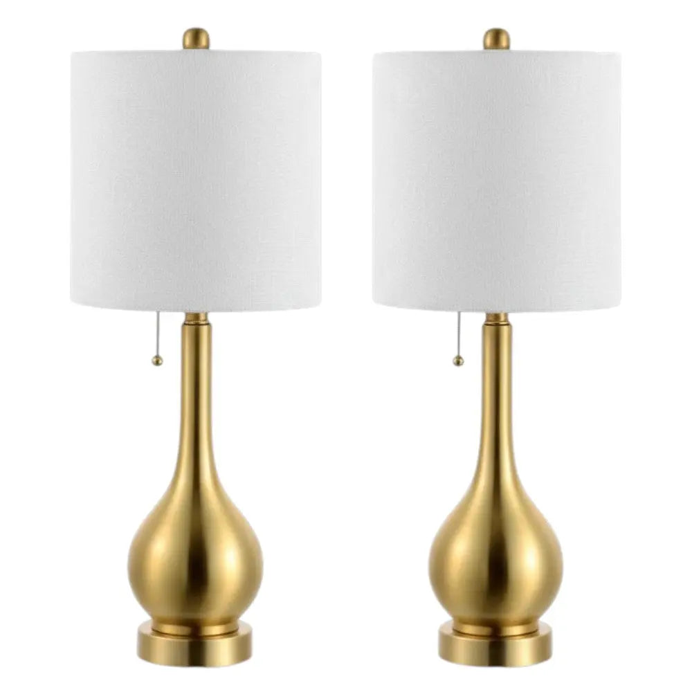 Set of Two 24" Gold Gourd Table Lamps With Drum Shades Homeroots Lighting
