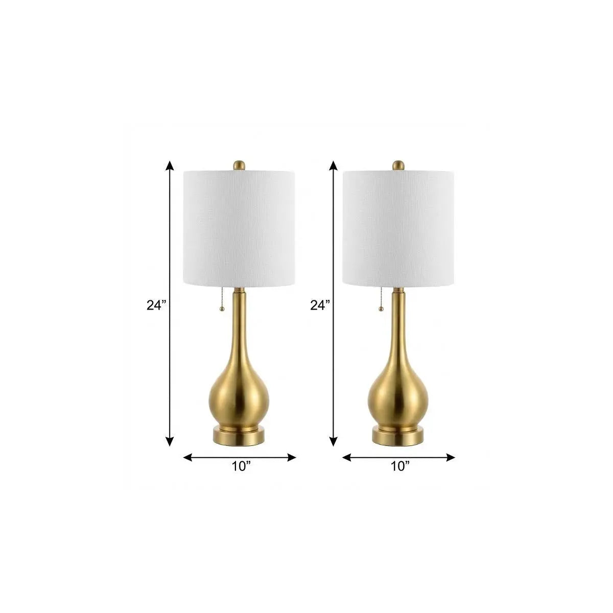 Set of Two 24" Gold Gourd Table Lamps With Drum Shades Homeroots Lighting