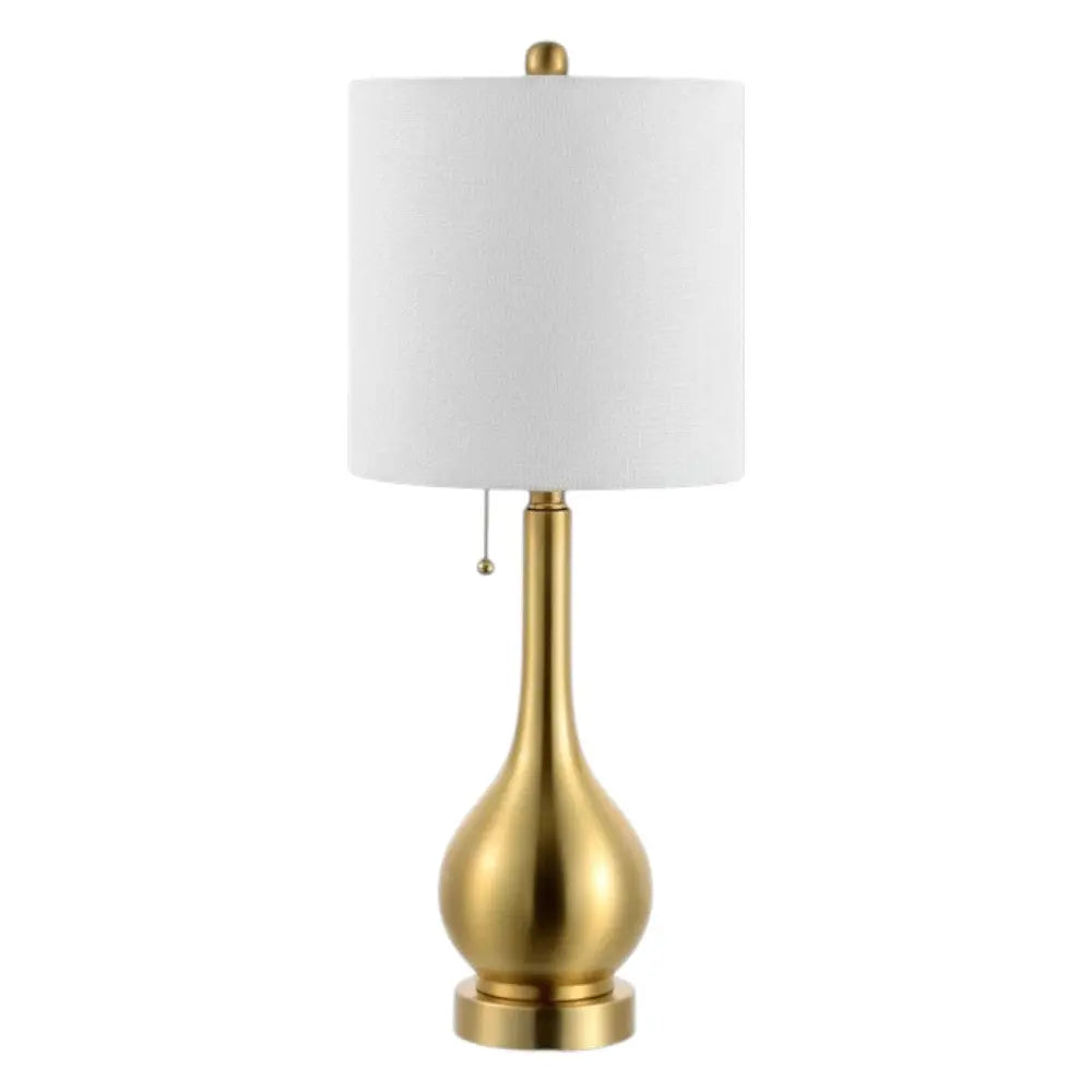 Set of Two 24" Gold Gourd Table Lamps With Drum Shades Homeroots Lighting