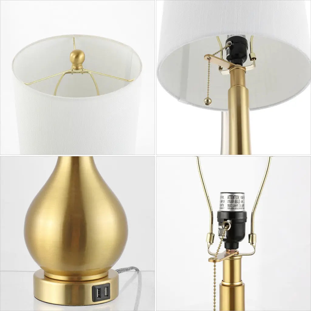Set of Two 24" Gold Gourd Table Lamps With Drum Shades Homeroots Lighting