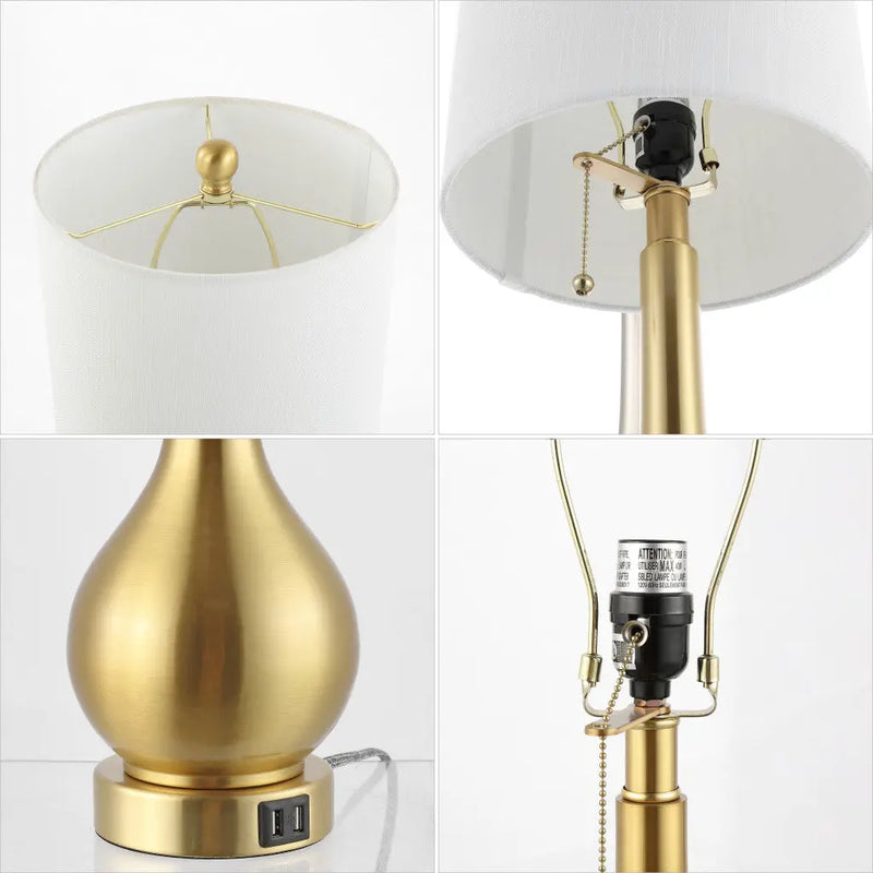 Set of Two 24" Gold Gourd Table Lamps With Drum Shades Homeroots Lighting