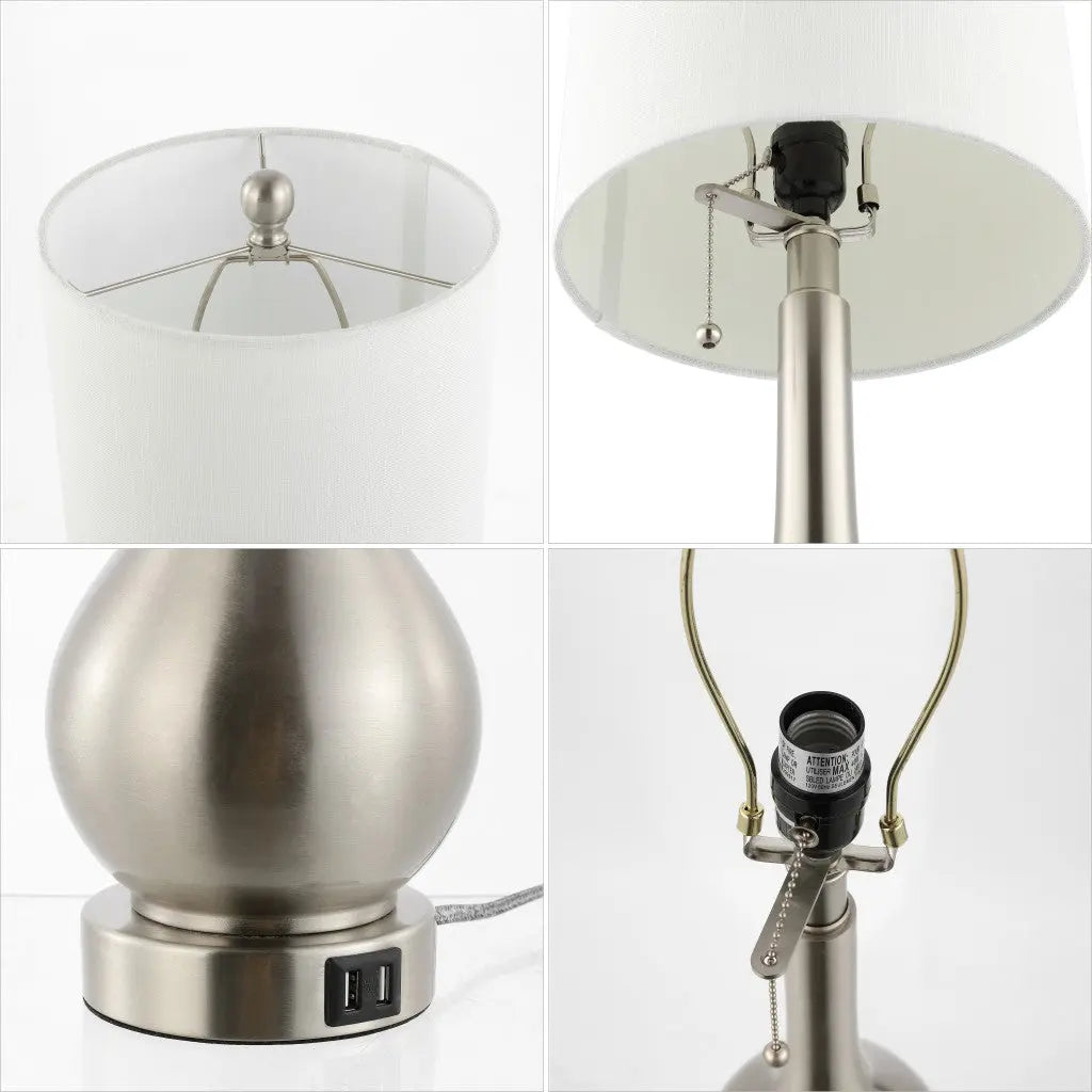 Set of Two 24" Nickel Gourd Table Lamps With Drum Shades Homeroots Lighting