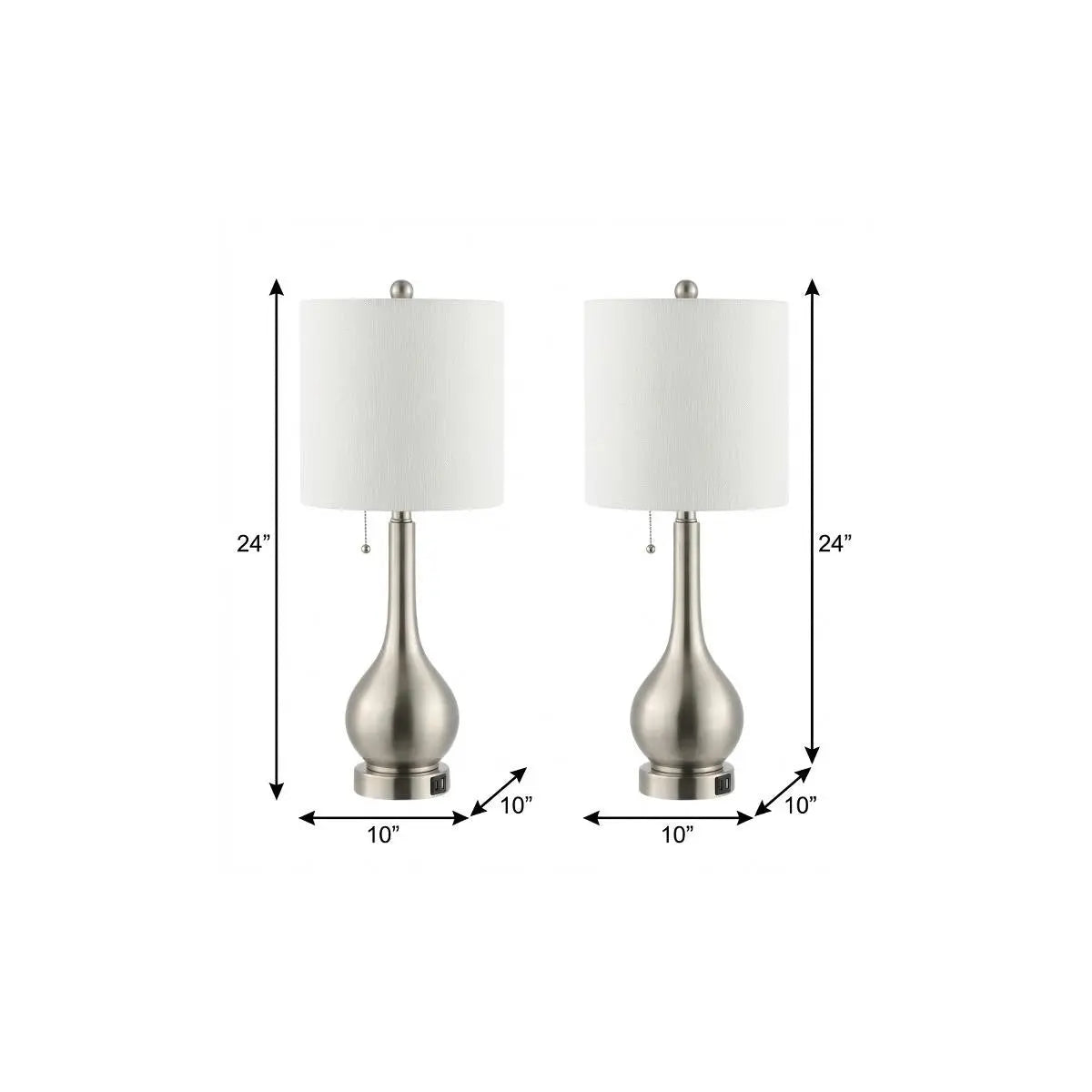 Set of Two 24" Nickel Gourd Table Lamps With Drum Shades Homeroots Lighting