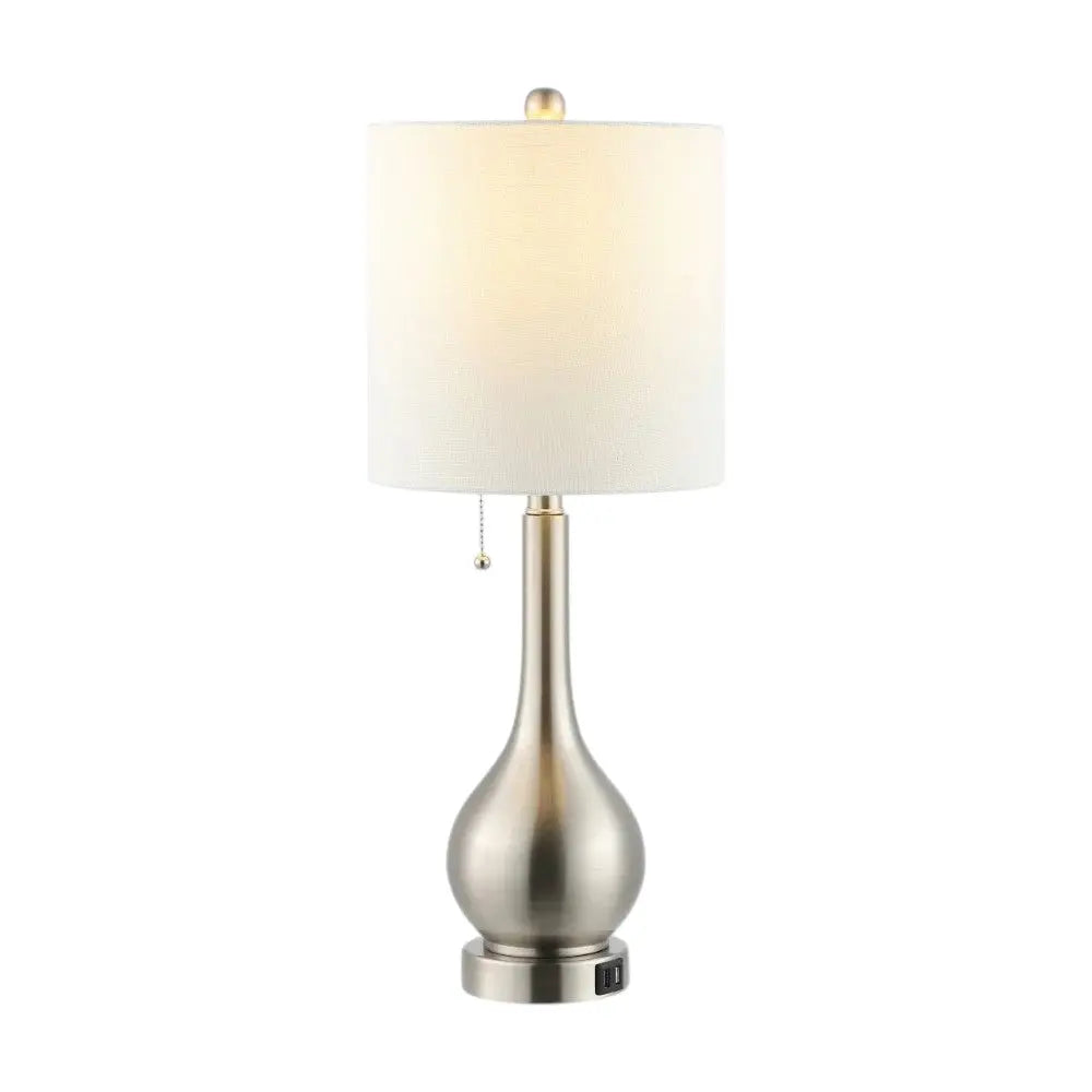 Set of Two 24" Nickel Gourd Table Lamps With Drum Shades Homeroots Lighting