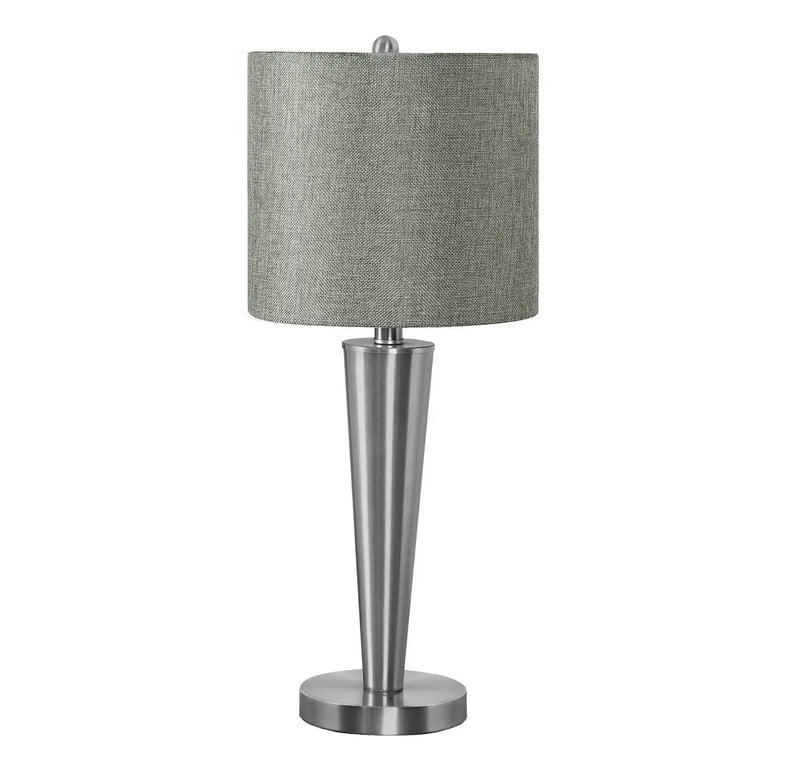 Set of Two 24" Silver Metal Candlestick USB Table Lamps With Gray Drum Shade Homeroots Lighting