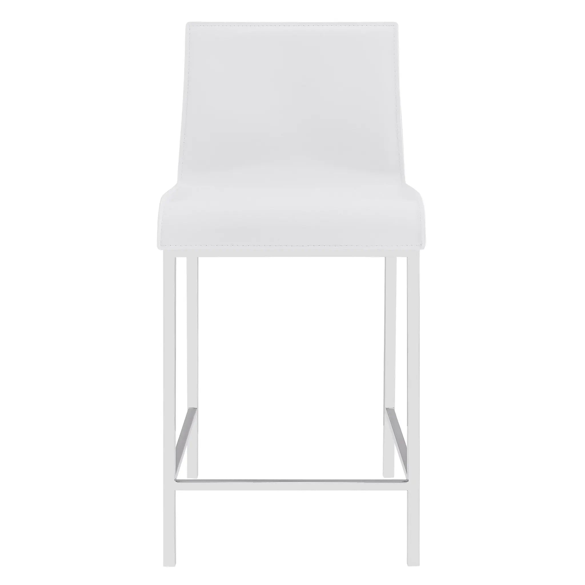 Set of Two 24" White And Silver Steel Low Back Counter Height Bar Chairs Homeroots Living Room