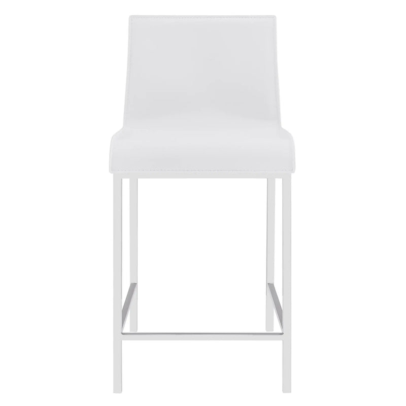 Set of Two 24" White And Silver Steel Low Back Counter Height Bar Chairs Homeroots Living Room