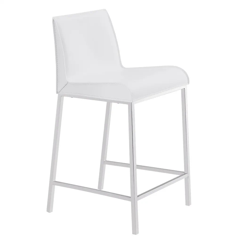 Set of Two 24" White And Silver Steel Low Back Counter Height Bar Chairs Homeroots Living Room