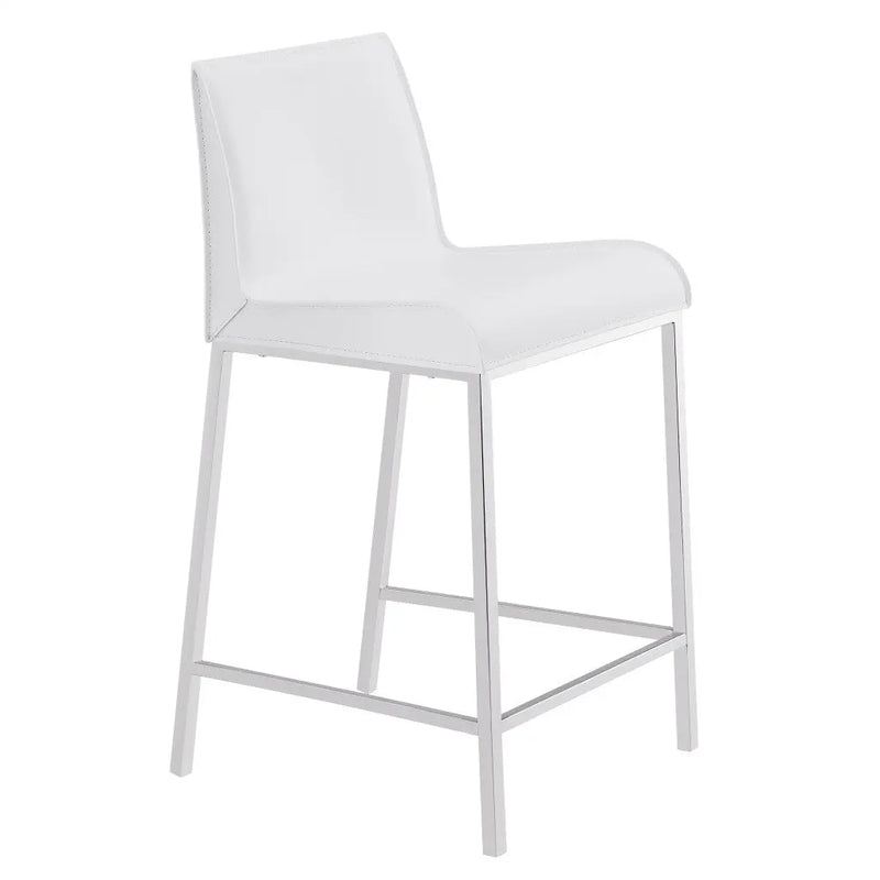 Set of Two 24" White And Silver Steel Low Back Counter Height Bar Chairs Homeroots Living Room