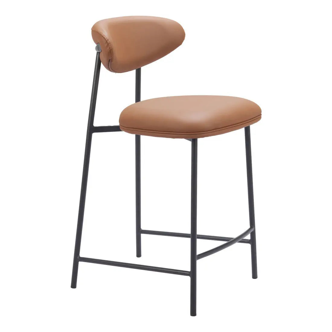 Set of Two 25" Brown and Black Faux Leather and Steel Low Back Counter Height Bar Chairs Homeroots Living Room