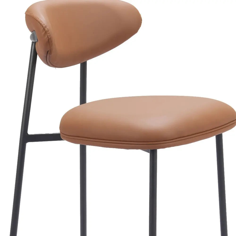 Set of Two 25" Brown and Black Faux Leather and Steel Low Back Counter Height Bar Chairs Homeroots Living Room
