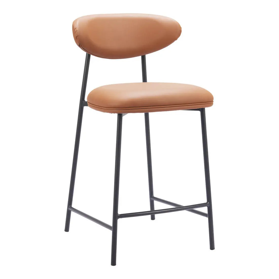 Set of Two 25" Brown and Black Faux Leather and Steel Low Back Counter Height Bar Chairs Homeroots Living Room