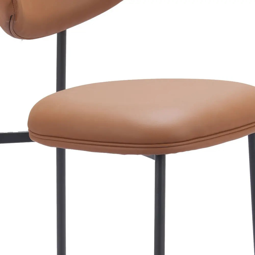 Set of Two 25" Brown and Black Faux Leather and Steel Low Back Counter Height Bar Chairs Homeroots Living Room