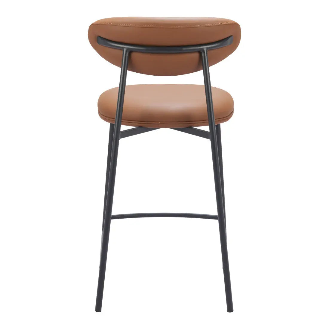 Set of Two 25" Brown and Black Faux Leather and Steel Low Back Counter Height Bar Chairs Homeroots Living Room
