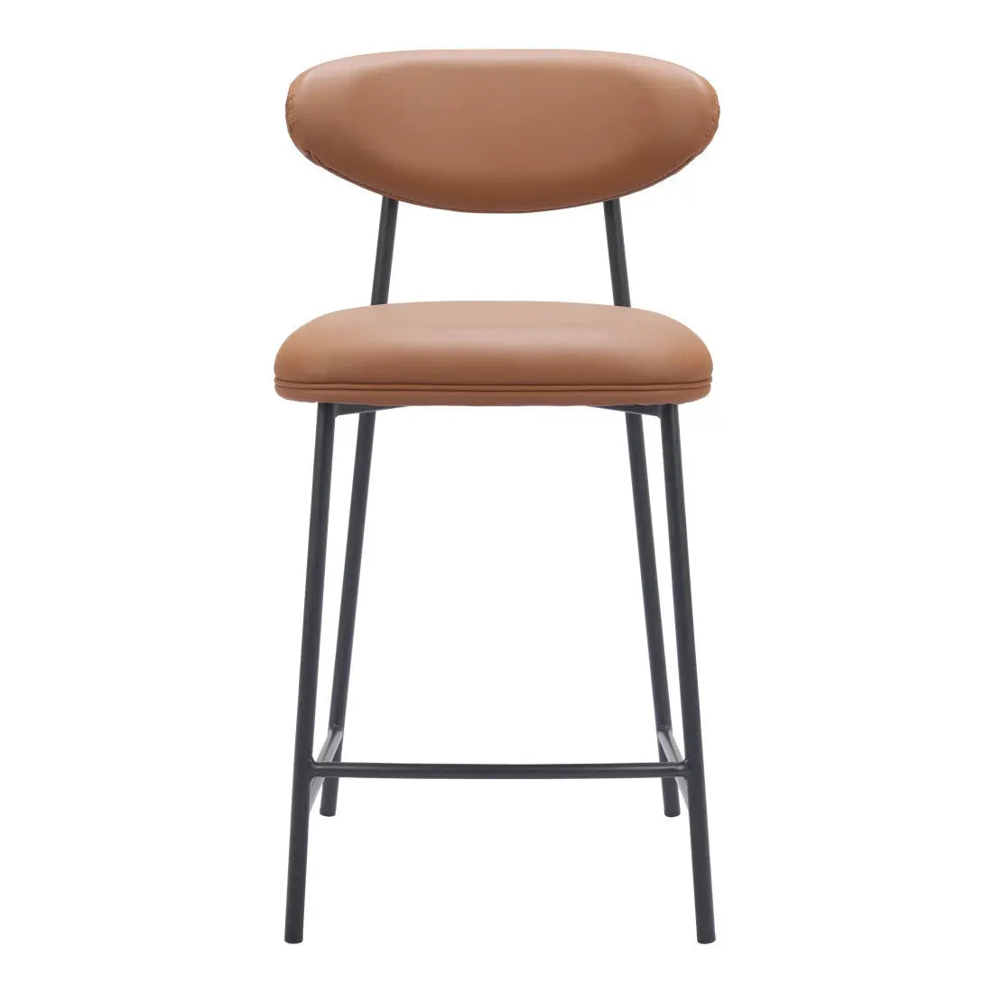 Set of Two 25" Brown and Black Faux Leather and Steel Low Back Counter Height Bar Chairs Homeroots Living Room
