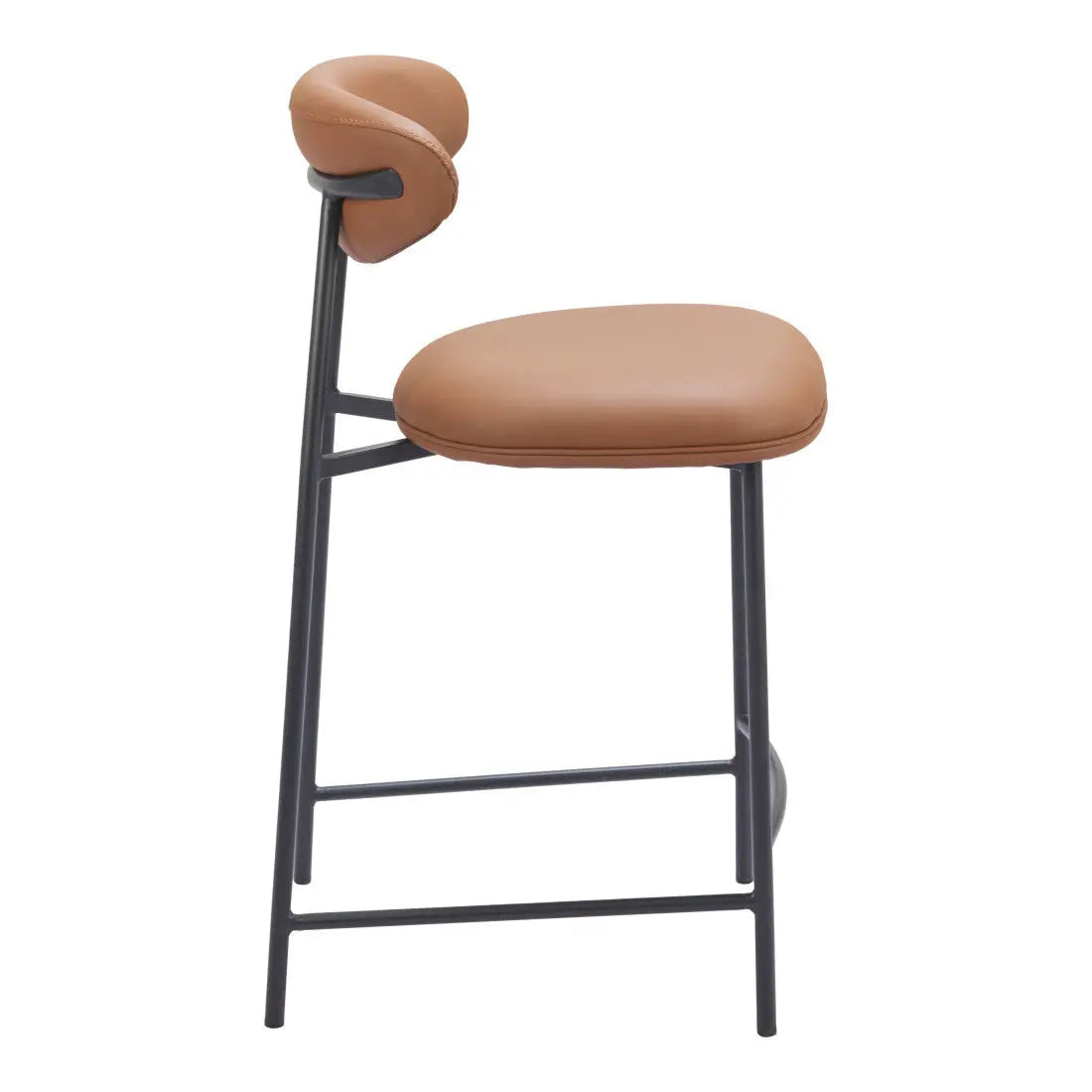 Set of Two 25" Brown and Black Faux Leather and Steel Low Back Counter Height Bar Chairs Homeroots Living Room