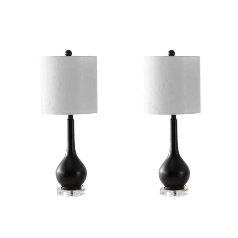 Set of Two 25" Clear Gourd Table Lamps With Drum Shades Homeroots Lighting