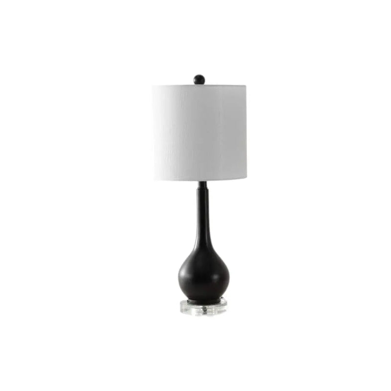 Set of Two 25" Clear Gourd Table Lamps With Drum Shades Homeroots Lighting