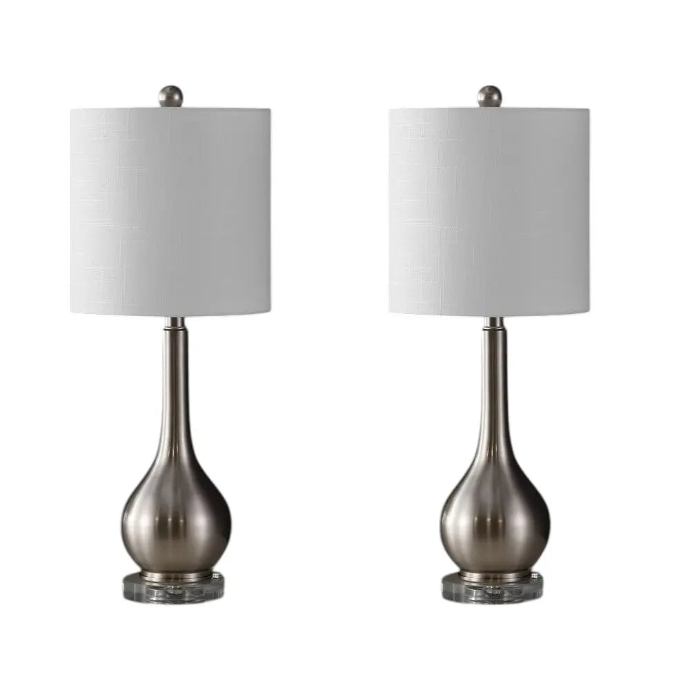 Set of Two 25" Clear Gourd Table Lamps With Drum Shades Homeroots Lighting