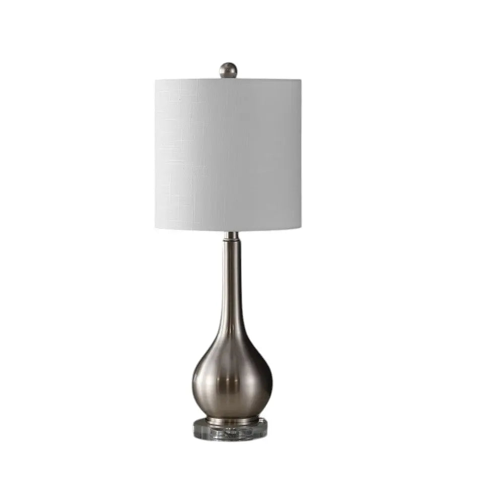 Set of Two 25" Clear Gourd Table Lamps With Drum Shades Homeroots Lighting