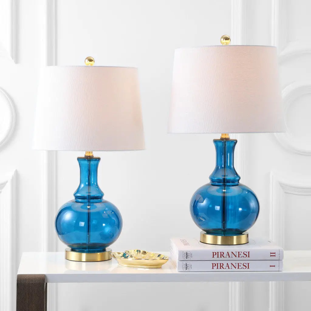 Set of Two 25" Gold Novelty Table Lamps With Drum Shades Homeroots Lighting