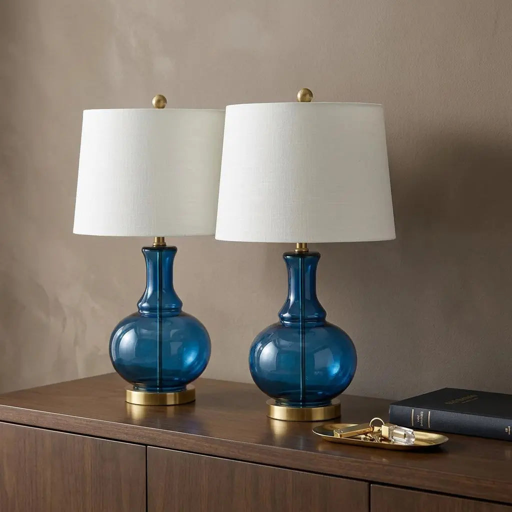 Set of Two 25" Gold Novelty Table Lamps With Drum Shades Homeroots Lighting