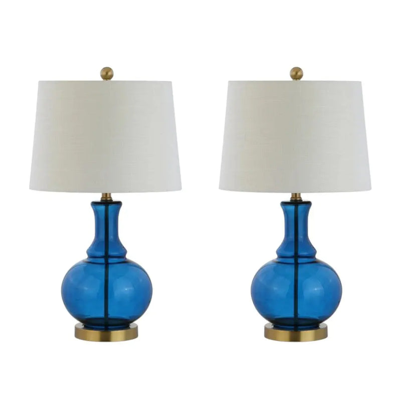 Set of Two 25" Gold Novelty Table Lamps With Drum Shades Homeroots Lighting