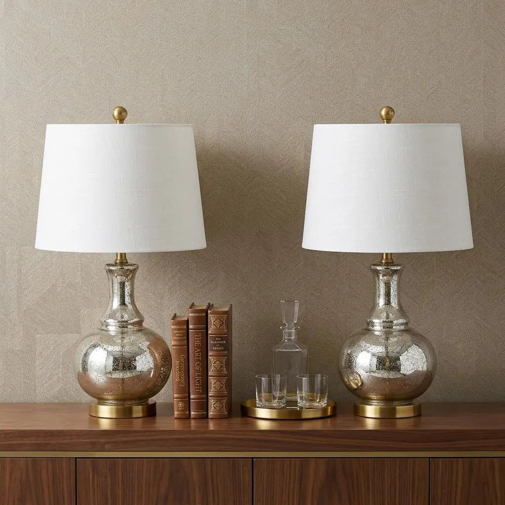 Set of Two 25" Gold Novelty Table Lamps With Drum Shades Homeroots Lighting