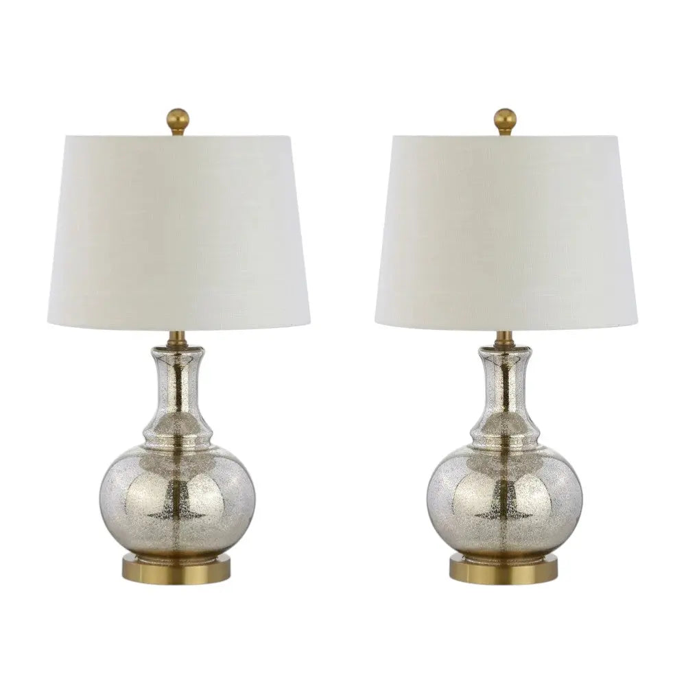 Set of Two 25" Gold Novelty Table Lamps With Drum Shades Homeroots Lighting