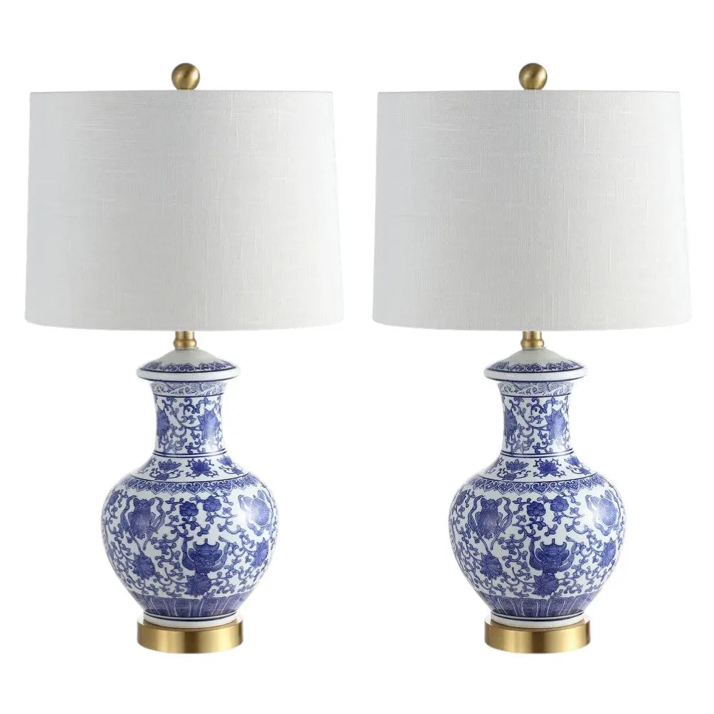 Set of Two 25" Gold Novelty Table Lamps With Globe Shades Homeroots Lighting