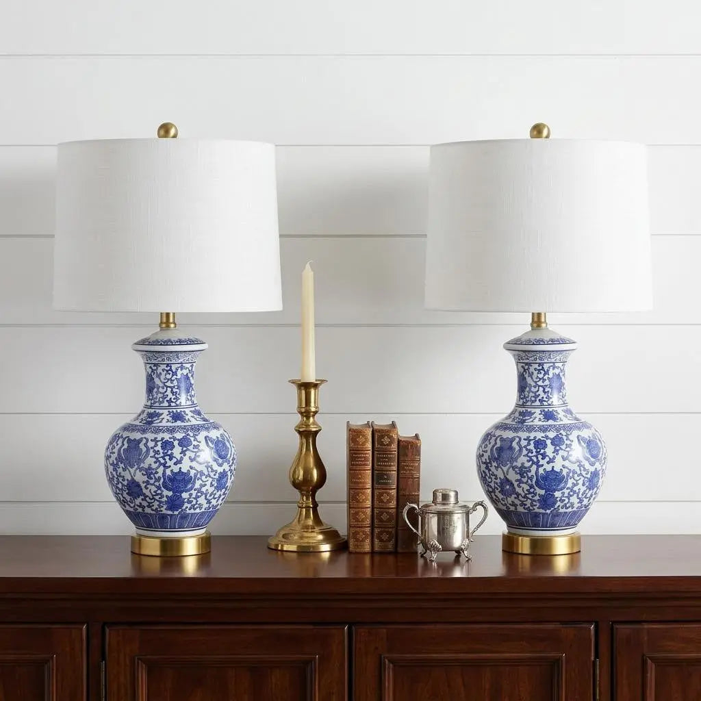 Set of Two 25" Gold Novelty Table Lamps With Globe Shades Homeroots Lighting