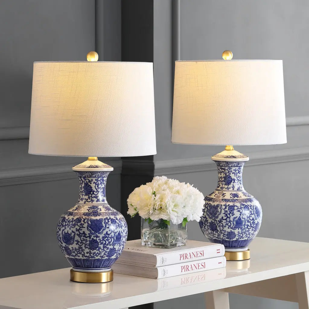 Set of Two 25" Gold Novelty Table Lamps With Globe Shades Homeroots Lighting
