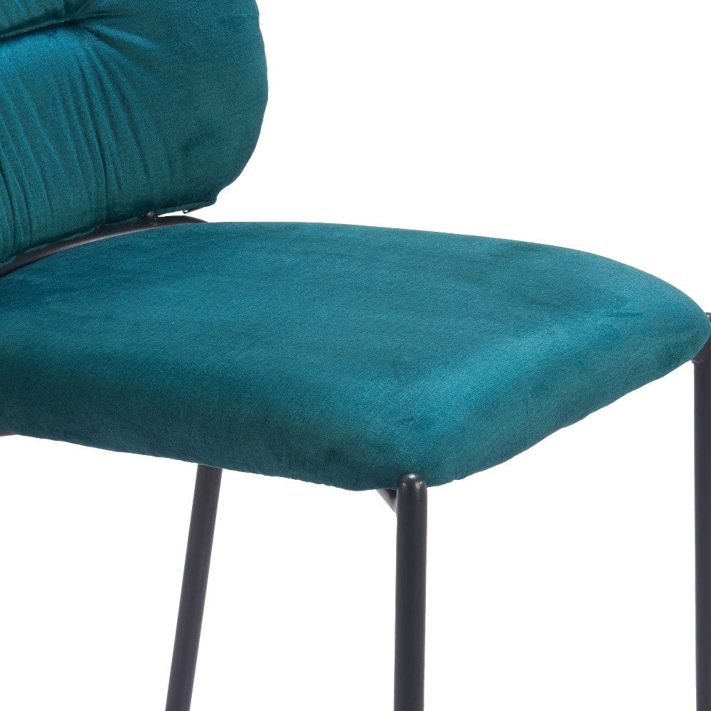 Set of Two 25" Green and Black Velvet and Steel Counter Height Bar Chairs - GreatEagleInc