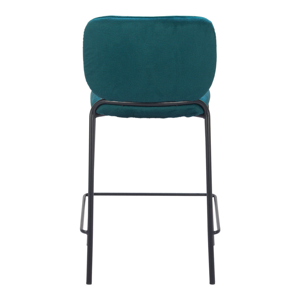 Set of Two 25" Green and Black Velvet and Steel Counter Height Bar Chairs - GreatEagleInc