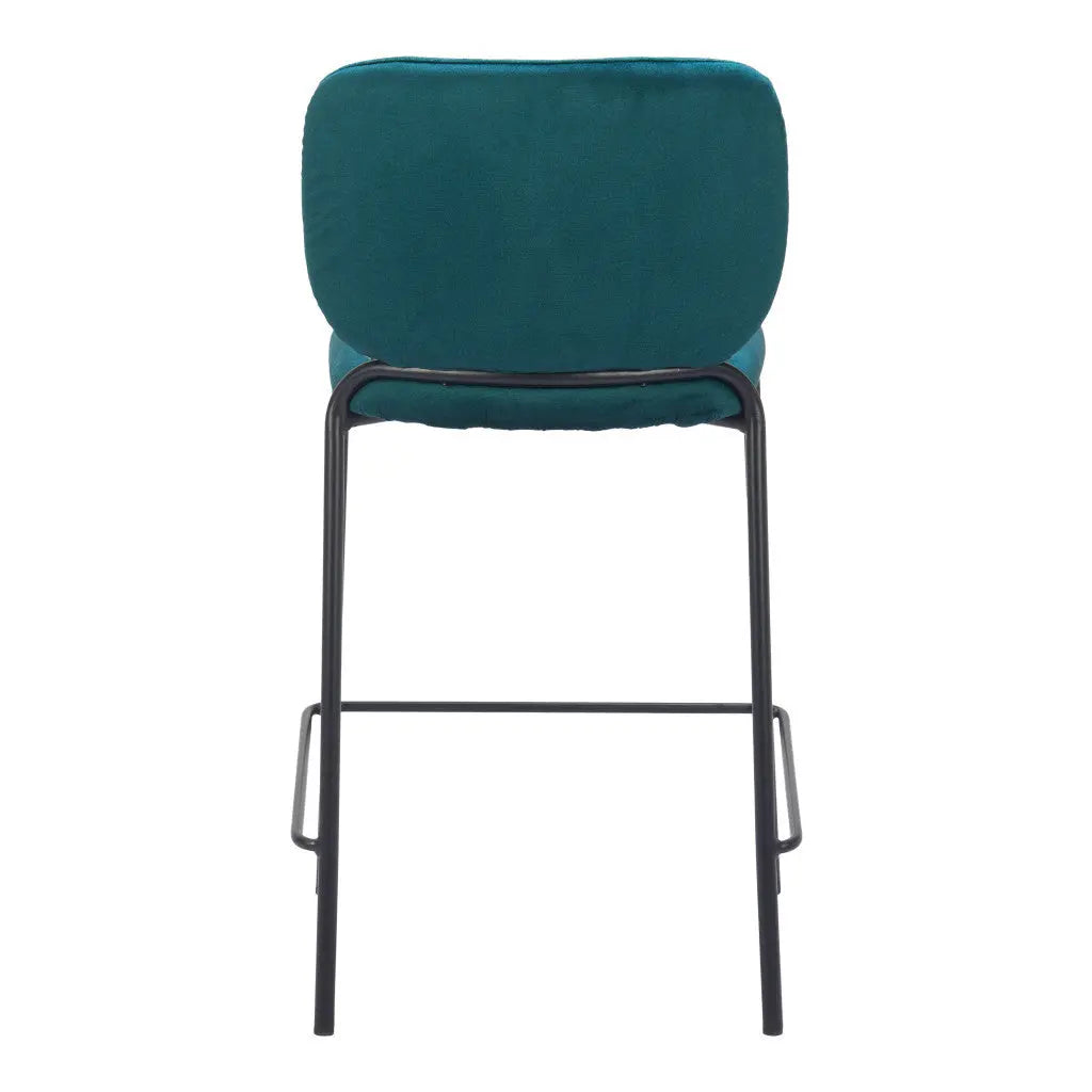 Set of Two 25" Green and Black Velvet and Steel Counter Height Bar Chairs - GreatEagleInc