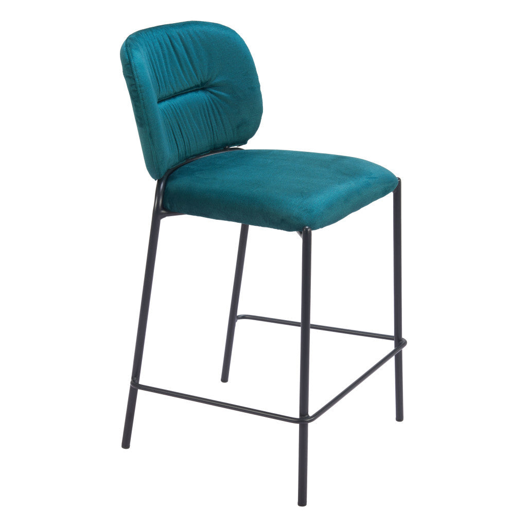 Set of Two 25" Green and Black Velvet and Steel Counter Height Bar Chairs - GreatEagleInc