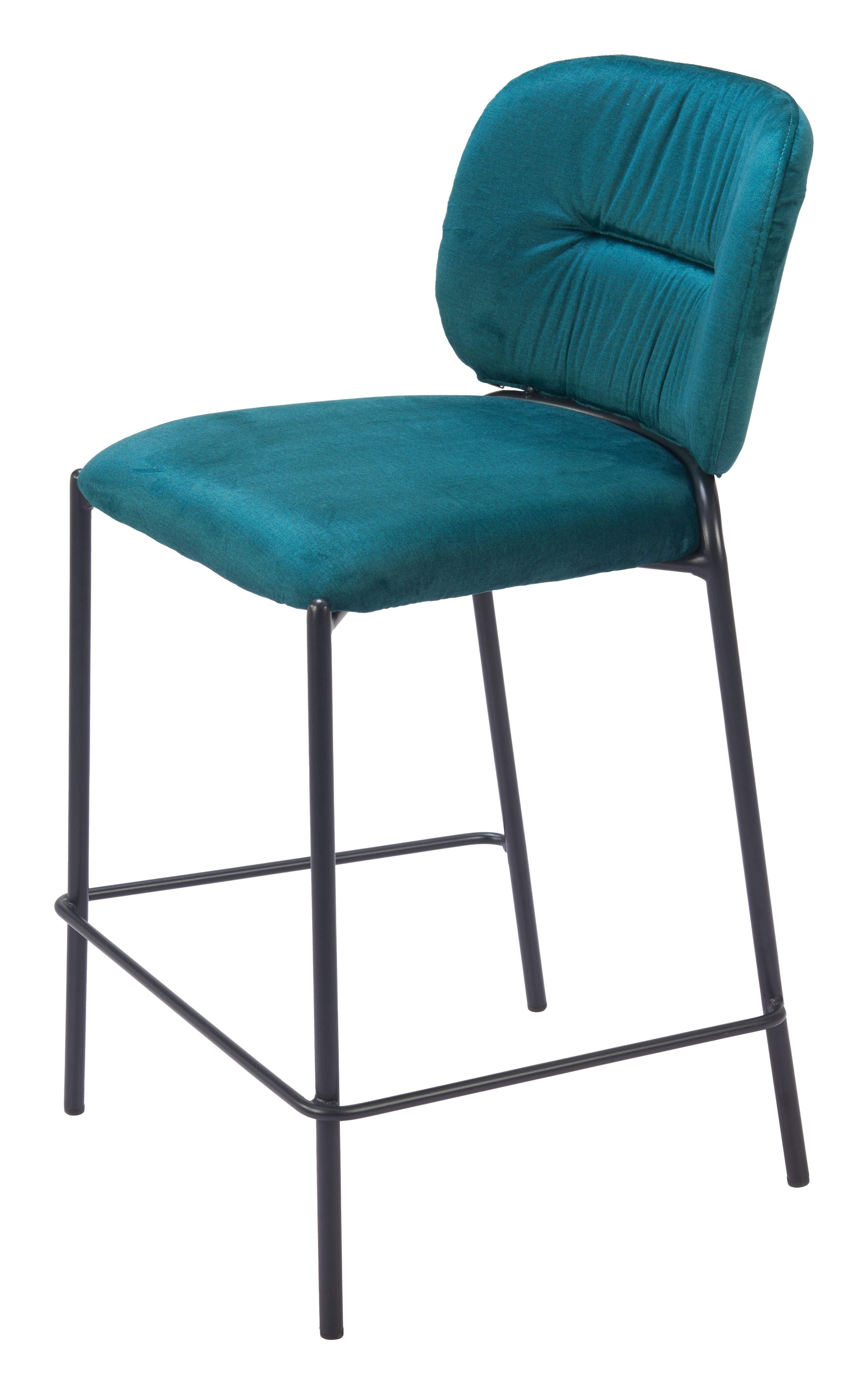 Set of Two 25" Green and Black Velvet and Steel Counter Height Bar Chairs - GreatEagleInc
