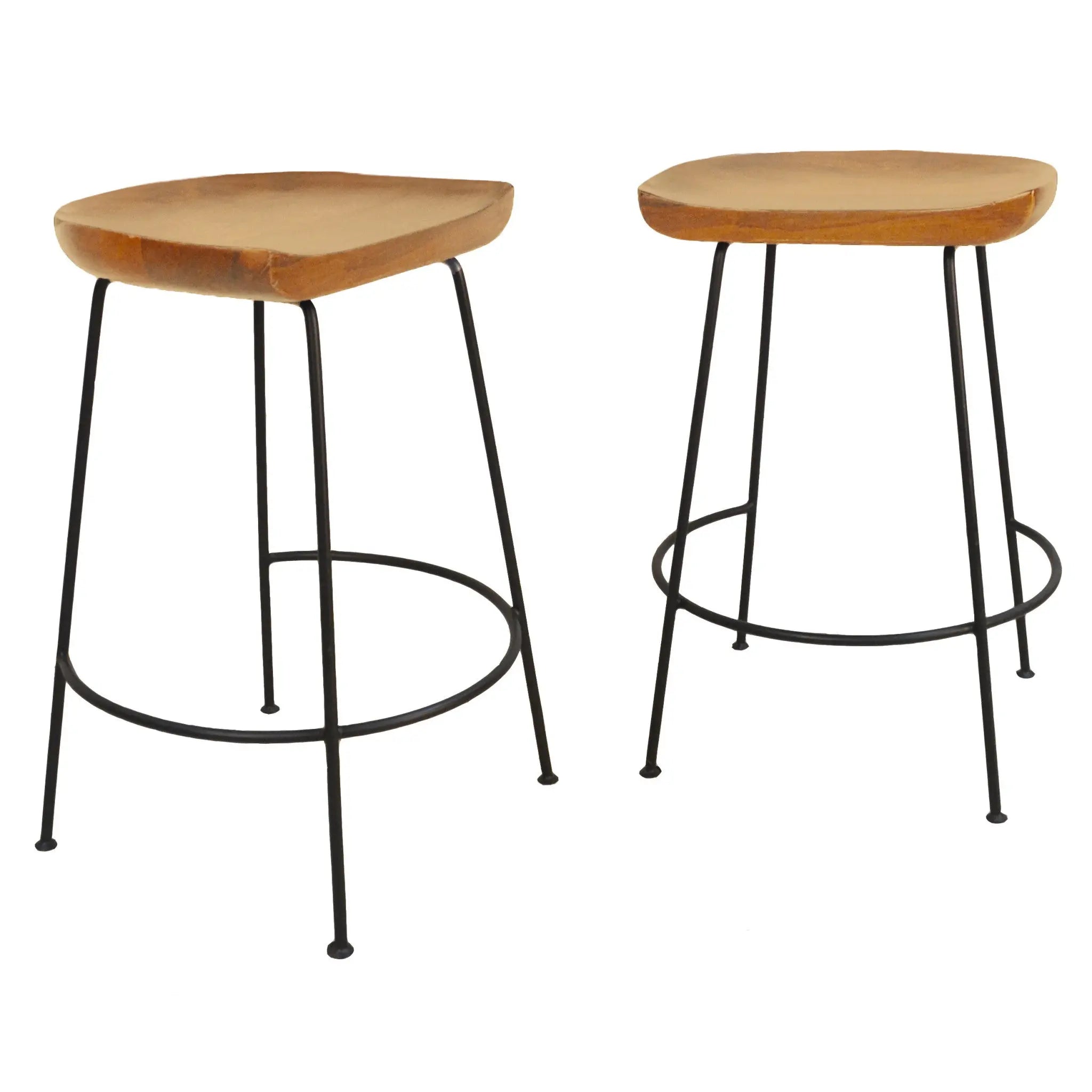 Set of Two 25" Natural and Black Solid Wood and Steel Backless Counter Height Bar Chairs Homeroots Living Room